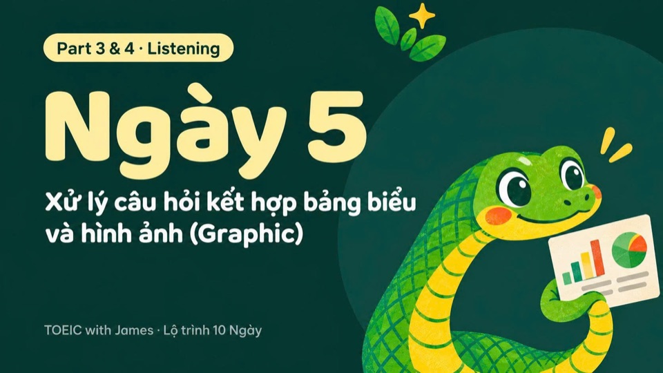 Ngày 5, Part 3 & 4 · Listening: Xử lý câu hỏi kết hợp bảng biểu và hình ảnh (Graphic)