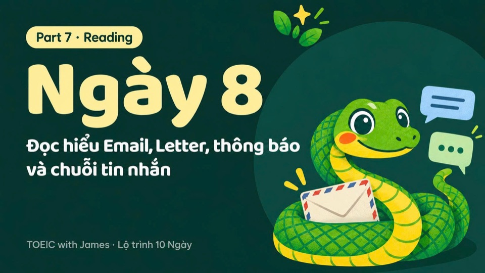 Ngày 8, Part 7 · Reading: Đọc hiểu Email, Letter, thông báo và chuỗi tin nhắn