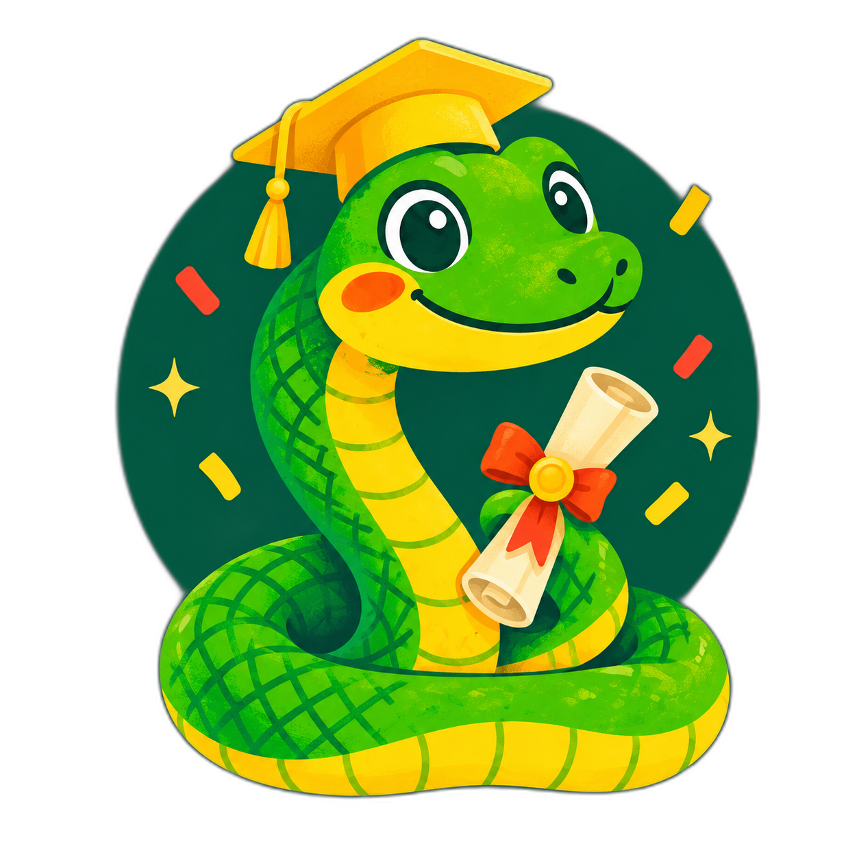 Mascot rắn đội mũ tốt nghiệp cầm bằng